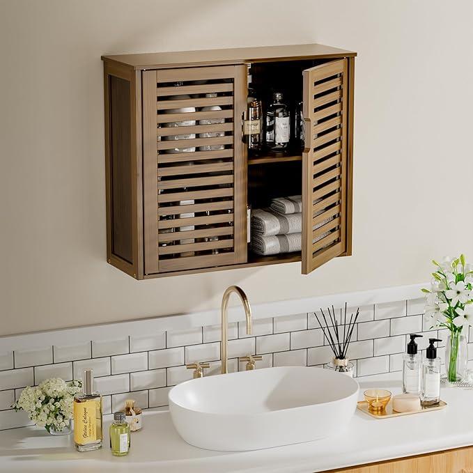 HITNET Medicine Cabinet, Bathroom Storage Cabinet Wall Mounted, Over The Toilet Space Saver Organizer with Doors and Bamboo Shelves, Walnut - ModernBath