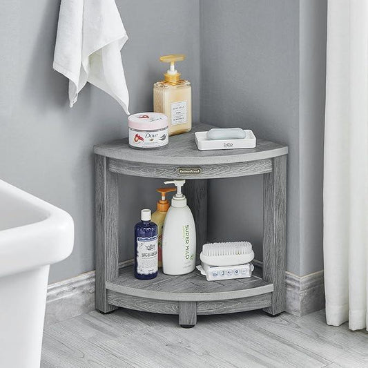 Waterproof Shower Bench for Inside Shower, Gray HDPS Corner Shower Stool for Shaving Legs, Poly Lumber Shower Foot Seat, Plastic Bathroom Shower Bench Seat with Storage Shelf, Non-Slip/No-Maintenance - ModernBath