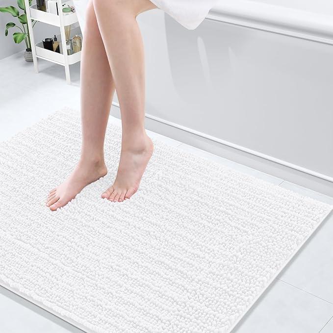 Arotive Luxury Chenille Bathroom Rug Mat, Extra Soft Thick Absorbent Shaggy Bath Rugs, Non-Slip Machine Wash Dry, Plush Bath Mats for Bathroom, Shower and Tub, 40x32, White - ModernBath