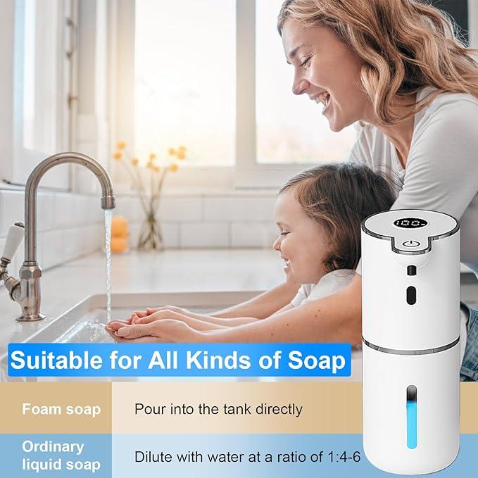 OHIFAST Automatic Foaming Soap Dispenser Touchless, USB Rechargeable Smart Hand Soap Dispenser, 6-Level Adjustable, 12.8oz/380mL Wall Mounted for Bathroom Kitchen Dish Soap-White - ModernBath