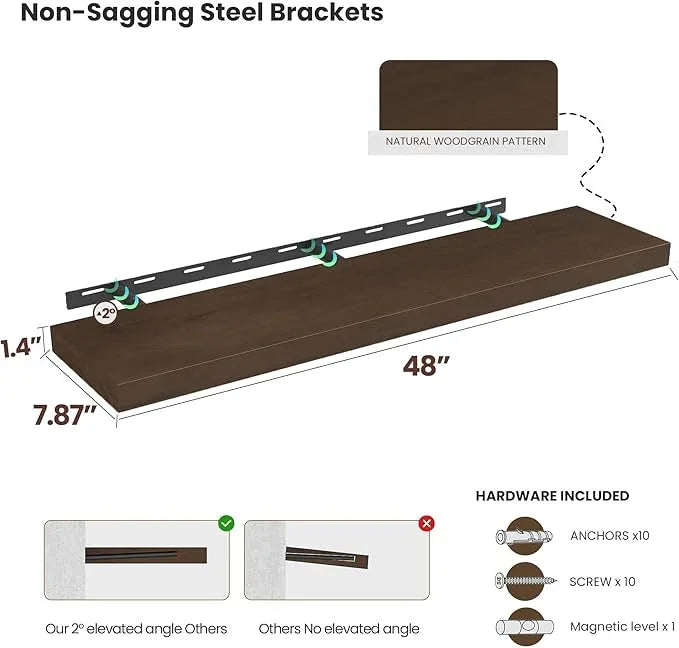 Vivelove Solid Wood Rustic Floating Shelves 36 Inch Long, 8 inch Deep Floating Wall Shelves for Living Room Kitchen Bedroom Bathroom Office, Farmhouse Home Decor, 1 Pack, Dark Walnut, Pine Wood - ModernBath