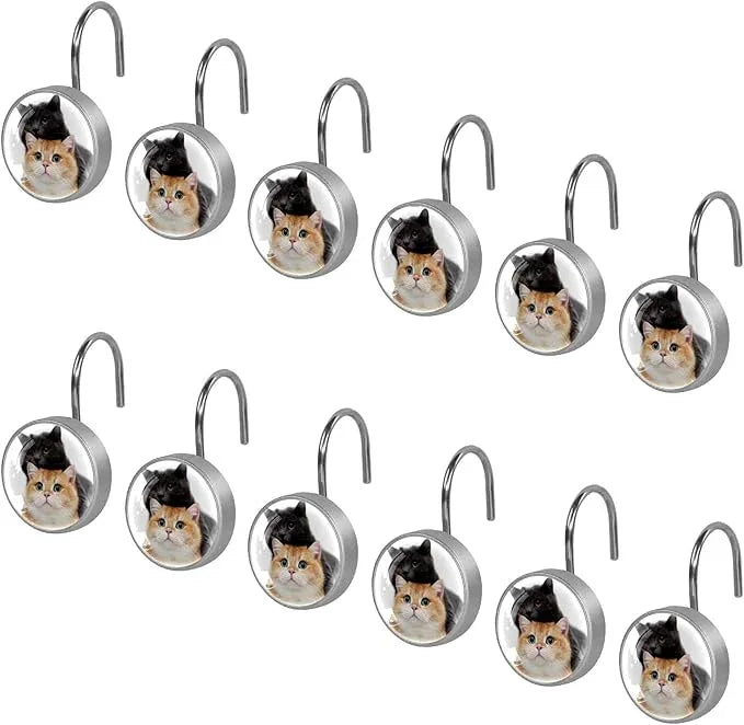 12 Pack Decorative Custom Shower Curtain Hooks, Rust Proof Glass Surface Stainless Steel DIY Liner Rings for Home Kitchen Bedroom Bath Room Rods Decor - ModernBath