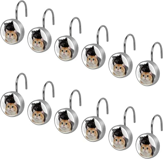 12 Pack Decorative Custom Shower Curtain Hooks, Rust Proof Glass Surface Stainless Steel DIY Liner Rings for Home Kitchen Bedroom Bath Room Rods Decor - ModernBath