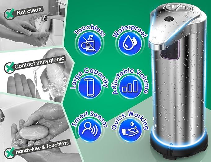 Soap Dispenser, Touchless Automatic Soap Dispenser, Infrared Motion Sensor Stainless Steel Hands Free Soap Pump with Waterproof Base for Bathroom and Kitchen - ModernBath