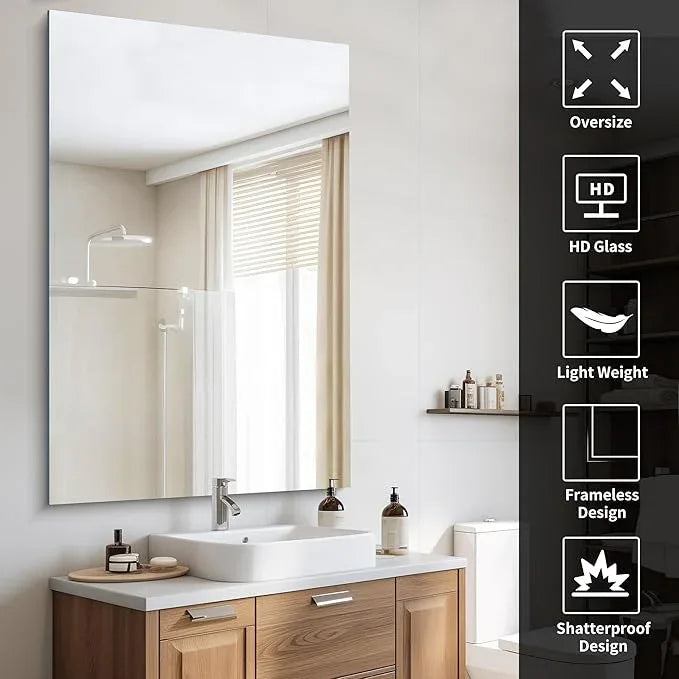 CILIBER Large Frameless Mirror, 55x36 Frameless Bathroom Mirrors for Over Sink, Upgraded Shatterproof Rectangular Wall Mirror for Bathroom,Bedroom,Living Room and Entryway - ModernBath