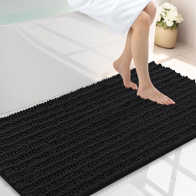 Smiry Bathroom Rugs Mat 44x24, Extra Soft Absorbent Chenille Bath Rugs, Non Slip Rubber Backing Machine Washable Quick Dry Bath Mats for Bathroom Floor, Tub, Shower, Home Decor Accessories, Black - ModernBath