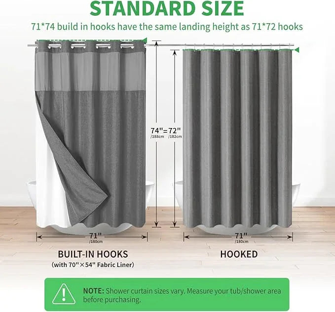 eachope No Hooks Needed Linen Textured Shower Curtain with Snap-in Fabric Liner Set,Hotel Luxury Decor Waterproof Shower Curtains for Bathroom with Mesh Top Window,Washable,71Wx74H,Charcoal Grey - ModernBath