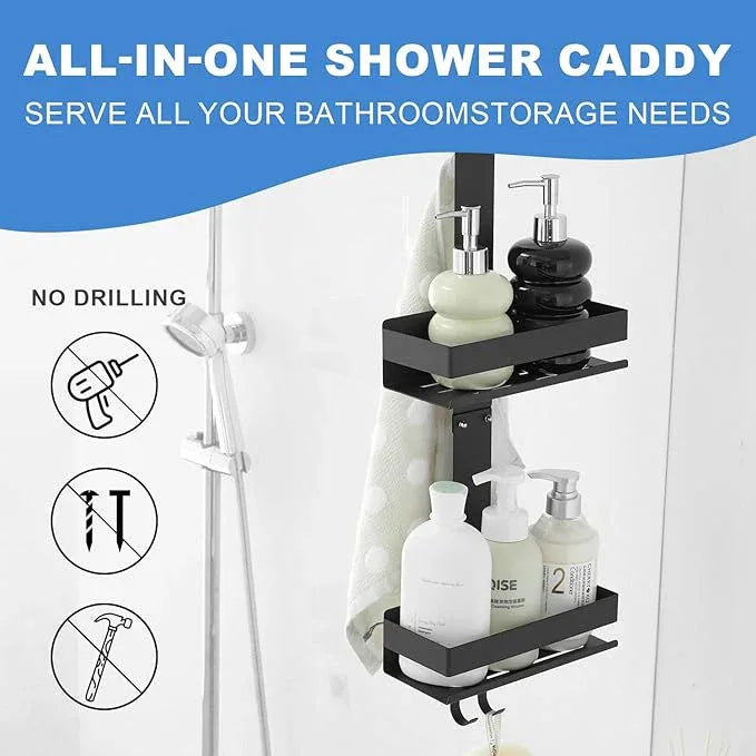 Hiendure Shower Caddy Over Door Black - 2 Tier Haning Shower Caddy Shelf Rack, Stainless Steel Shower Organizer No Drilling Bath Shower Storage - ModernBath