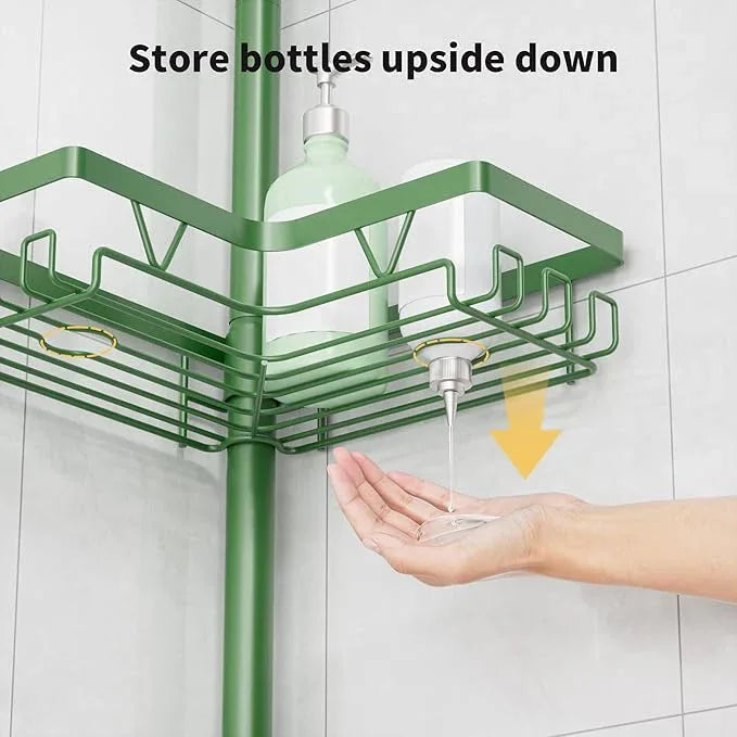 KEGII Shower Caddy Tension Pole, 4-Tier Rustproof Adjustable Corner Bathroom Organizer for Renters, 25–114.2 Inch No Drill Space-Saving Shower Storage Rack, Emerald Green - ModernBath