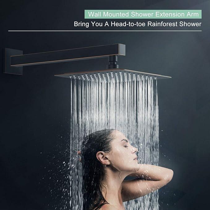 SunCleanse Shower Faucet Set with Valve, 8 Inch Square Shower Head and Handle Set, Single Handle Shower Trim Kit with Extra Long Shower Arm, Oil Rubbed Bronze - ModernBath