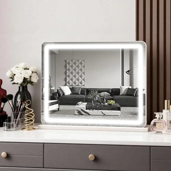 ROLOVE 23x18 Inch Vanity Mirror with Lights, 3-Color Modes, Dimmable LED Mirror with Touch Control - Large Makeup Mirror for Dressing Room (Wall/Tabletop Mount) - ModernBath