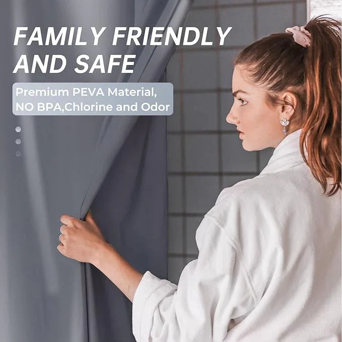 AmazerBath Dark Grey Shower Curtain Plastic, PEVA Shower Curtain Heavy Duty, Gray Shower Curtains for Bathroom, Waterproof Shower Curtain 72x72 with 3 Big Weighted Stones and 12 Rustproof Grommets - ModernBath