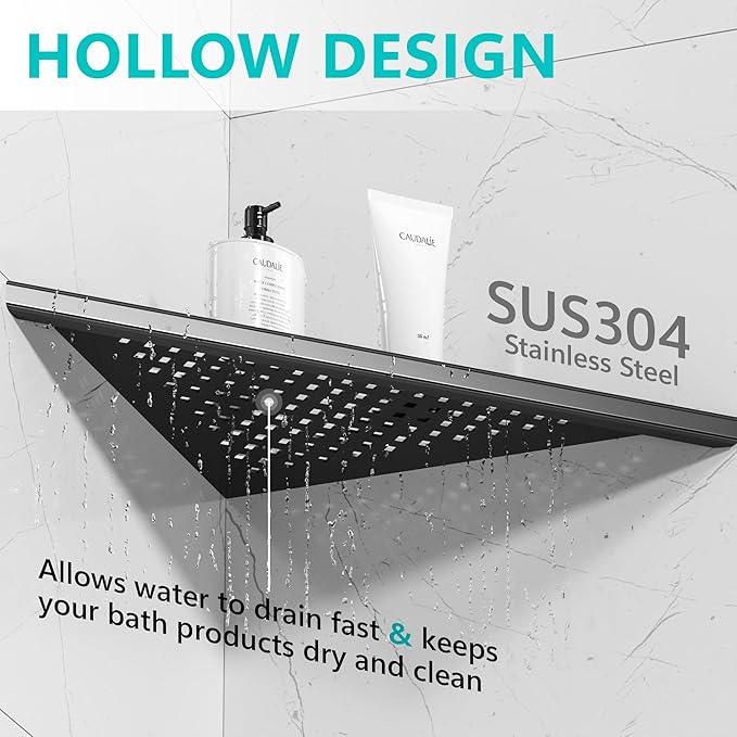 Bathroom Corner Shelf, Recessed 10" Shower Shelf Caddy, SUS304 Stainless Steel Shelf Wall Mount Triangular, No Drilling, Matte Black - ModernBath
