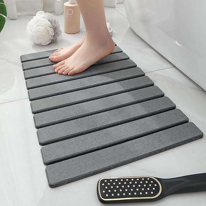 Bath Rug Mat,Diatomaceous Earth Mats,Foldable Stone Bath Rug,23.6 x 15.5 Inch Super Absorbent Quick Drying Diatomaceous Earth Mat for Bathroom,Easy to Store,Easy to Clean,Grey - ModernBath