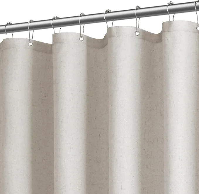 Jowels Oatmeal Linen Shower Curtain, Boho Farmhouse Shower Curtain Set for Bathroom, 200GSM Luxury Weighted Water Resistant Fabric Textured Shower Curtains with 12 Metal Hooks, 72Wx90H - ModernBath