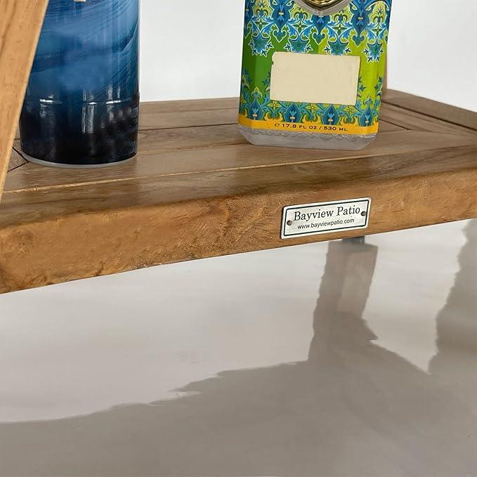 Bayview Patio Indonesian Teak Shower Bench with Shelf 18 Inch Stool | Teak Wood Shower Stool & Spa| Waterproof Shower Bench for Indoor and Outdoor Use| Bathroom Stools for Adults Sitting - ModernBath