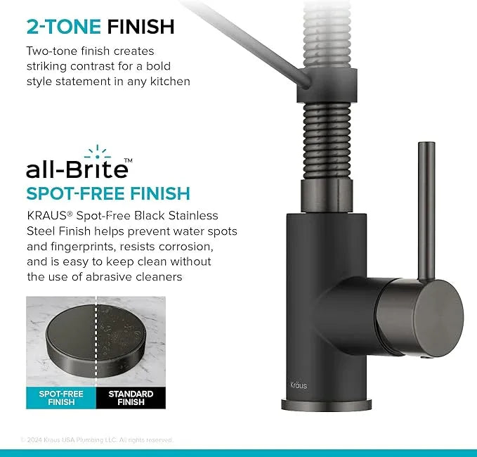 KRAUS Bolden Commercial Style 2-Function Single Handle Pull Down Kitchen Faucet in Matte Black/Black Stainless, KPF-1610MBSB (Pack of 1) - ModernBath