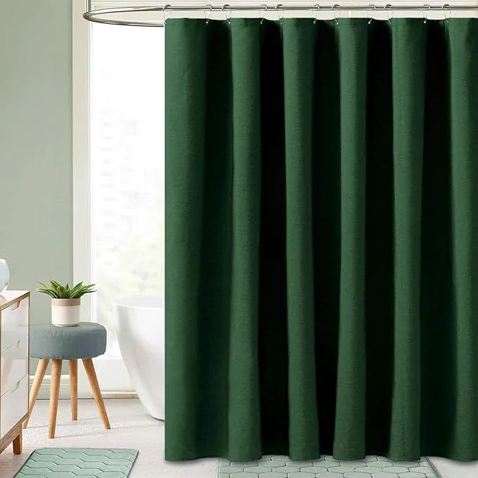 BTTN Extra Wide Shower Curtain - 108x72 Inch Linen Textured Waterproof Fabric Shower Curtain Set with 18 Plastic Hook, Large Modern Farmhouse Cloth Bathtub Shower Curtains for Bathroom - Emerald Green - ModernBath