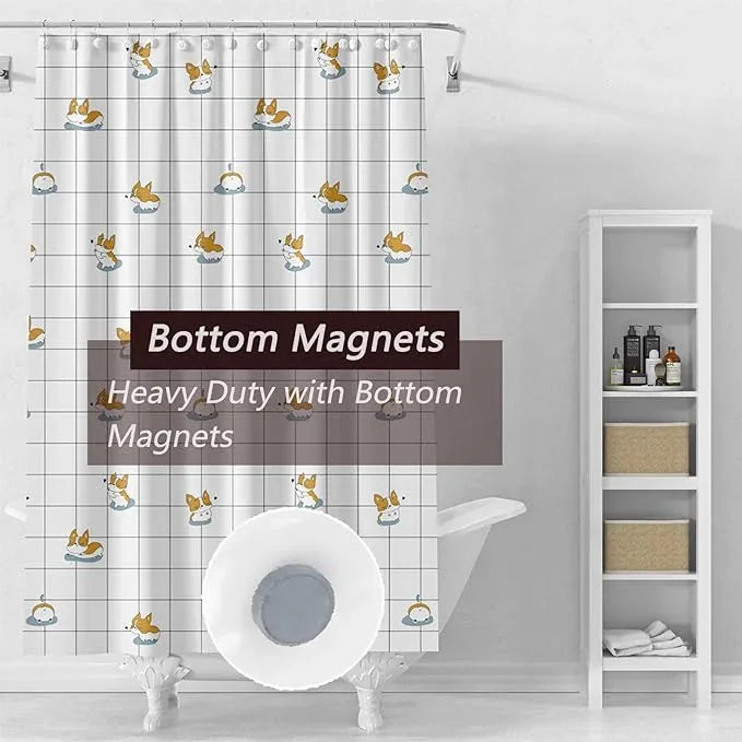 TIKABC Shower Curtain Liner, 4G PEVA Corgi Shower Liner, Plastic Waterproof Shower Curtains, 72x72 inch with Grommet Holes 3 Magnetic Weights - ModernBath