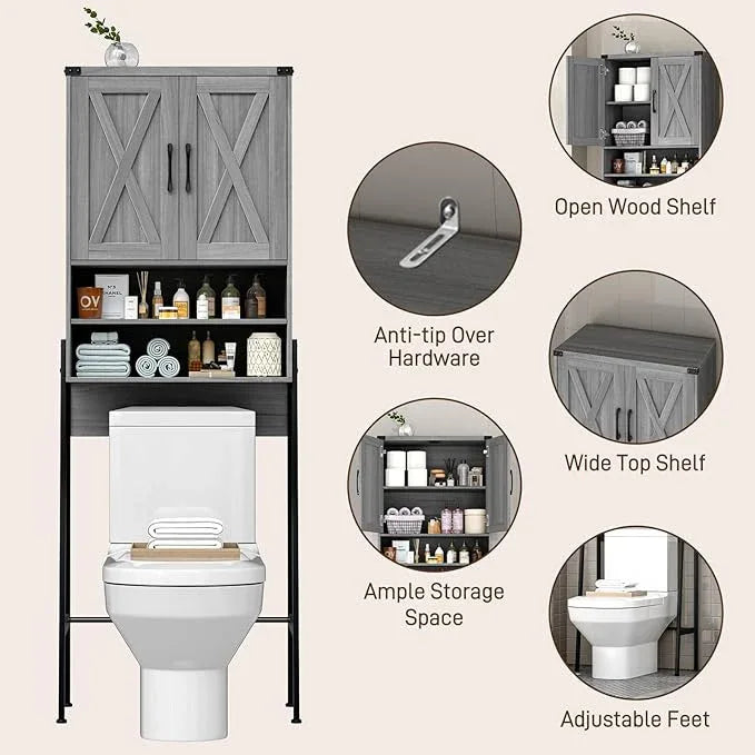 Vabches Over The Toilet Storage Cabinet, Farmhouse Over Toilet Storage Cabinet, Metal Frame with 2 Barn Doors, Home Space-Saving Toilet Rack for Bathroom, Toilet, Laundry Room. - ModernBath