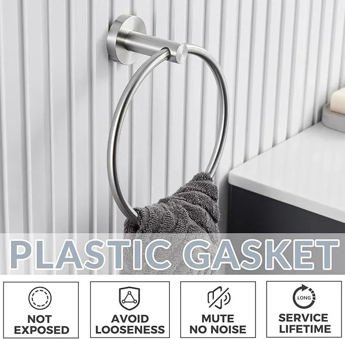 APLusee Bathroom Towel Ring Brushed Nickel, 304 Stainless Steel Hand Towel Holder for Bathroom Kitchen, Single Round Swivel Hanger, Wall Mounted - ModernBath