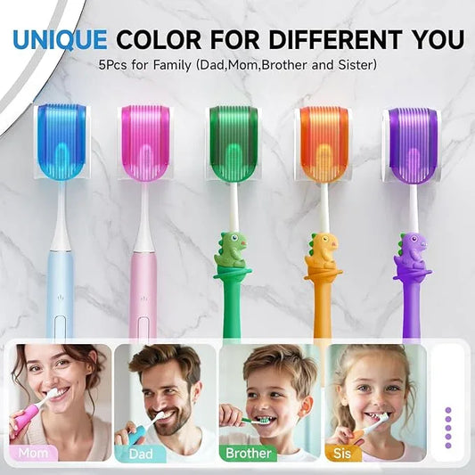 Toothbrush Holders for Bathrooms【Upgrade Single Slot Design】 Toothbrush Holder Wall Mounted with Cover Moisture-Proof and Dust-Proof Toothbrush Storage Organizer for Shower Family and Travel 5PCS - ModernBath