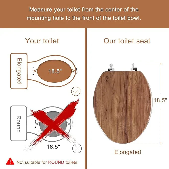 Elongated Toilet Seat Molded Wood Toilet Seat with Zinc Alloy Hinges, Easy to Install also Easy to Clean, Anti-pinch Wooden Toilet Seat by Angol Shiold (Elongated, Natural) - ModernBath