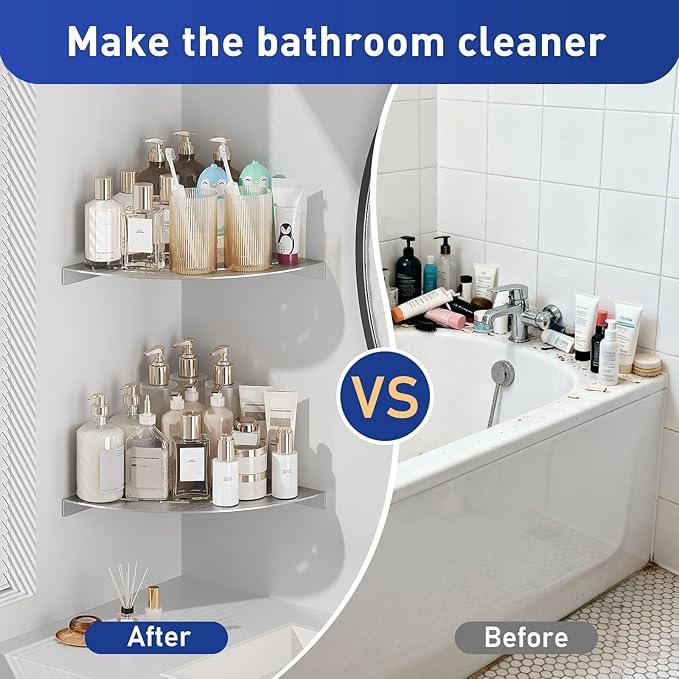 Corner Shower Shelves Load Capacity 40 Lbs 304 Stainless Steel Shelf for Shower Will Not Rust 8in Shower Corner Shelf Brushed Nickel Drilling Installation - ModernBath
