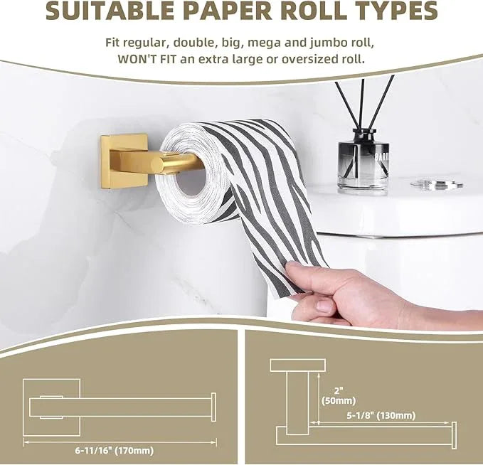 Suyar Brushed Gold Bathroom Accessories, SUS 304 Stainless Steel Bathroom Hardware Set 4 Pieces, Include Robe Hook, Toilet Paper Holder, Hand Towel Holder, Towel Bar, Wall Mount - ModernBath