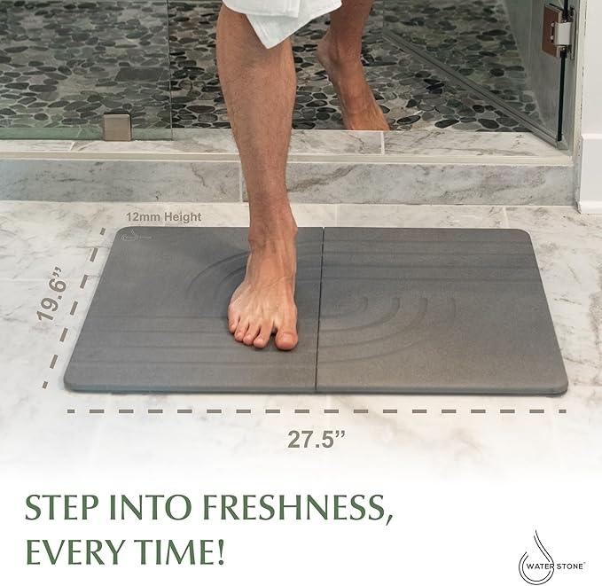 Water Stone Bath Mat, Quick-Dry Bathroom Rug, Gray Standard Size (27.5" x 19.6"), Eco-Friendly, Non-Slip, Absorbent, Modern Design for Safe & Clean Bathroom Floor - ModernBath