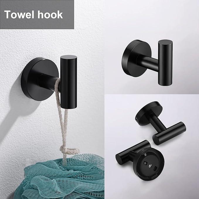 5 Pieces Matte Black Bathroom Hardware Accessories Set, SUS304 Stainless Steel 24 Inch Bath Towel Bar Set, Round Bathroom Towel Holder Set, Towel Racks for Bathroom Wall Mounted - ModernBath