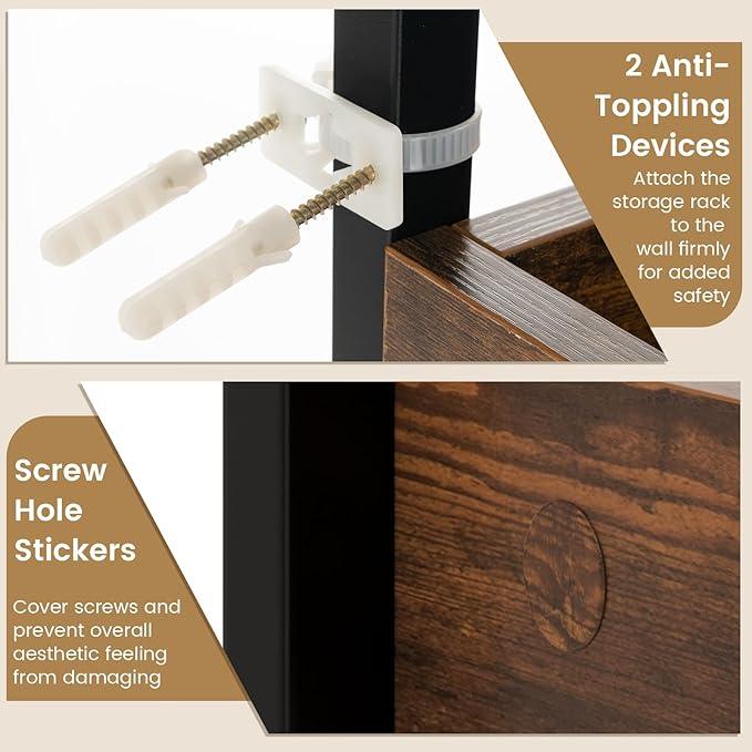 Tangkula Over The Toilet Storage, 3-Tier Toilet Rack Bathroom Space Saver with 4 Hooks & Adjustable Bottom Bar, Freestanding Bathroom Organizer Shelf Over Toilet for Restroom Balcony Laundry (Brown) - ModernBath