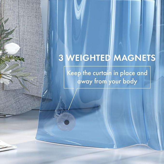 AmazerBath 72x78 Long Shower Curtain Liner, Clear Blue Plastic Shower Curtain Liners, Waterproof PEVA Shower Liner, Cute Lightweight Shower Curtains for Bathroom with 3 Magnets & Rustproof Grommets - ModernBath