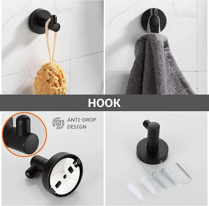 BGL Bathroom Hardware Set Matte Black 4-Pieces Bathroom Towel Rack 24 Inches Adjustable Bathroom Accessories Set - ModernBath
