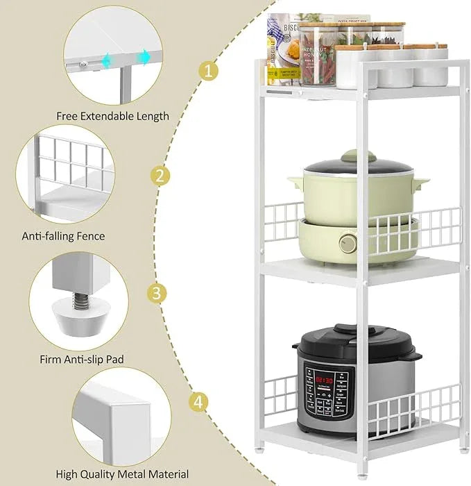 Expandable Slim Storage Shelf, 3 Tier Metal Shelving Unit for Bathroom Storage Organizer, Free-Standing Narrow Shelf, Open Floor Shelves for Small Spaces,Laundry,Bathroom,Kitchen, White - ModernBath