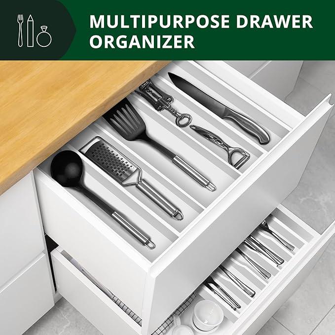 ROYAL CRAFT WOOD Luxury Bamboo Kitchen Drawer Organizer - Silverware Organizer - Utensil Holder and Cutlery Tray with Grooved Drawer Dividers for Flatware and Kitchen Utensils (5 Slot, White) - ModernBath