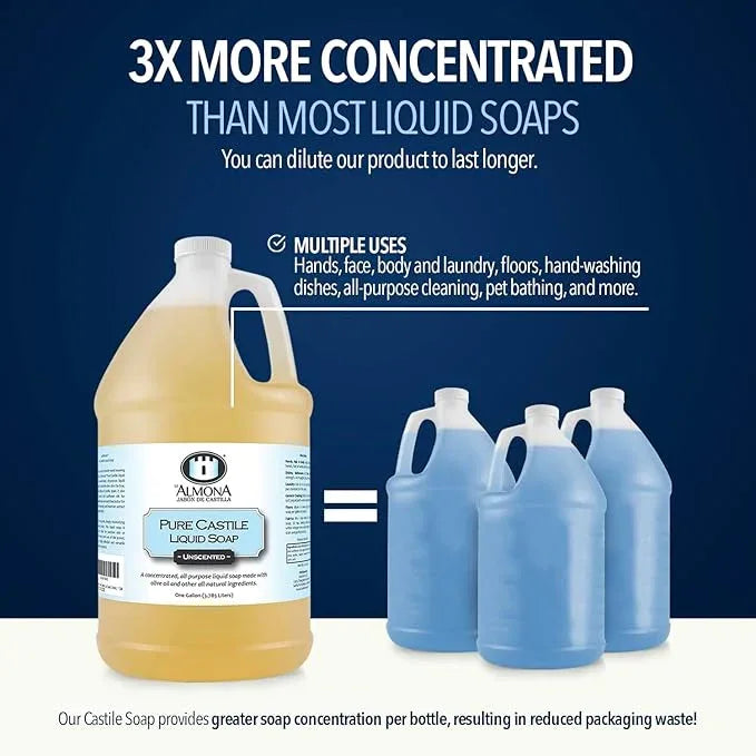 La Almona - Pure Castile Liquid Soap, LEMON, 1 Gallon - Multipurpose: Hands, Face, Body, Laundry, Dishes & More - For Sensitive Skin, All-Natural Ingredients, Scented with Essential Oils - ModernBath