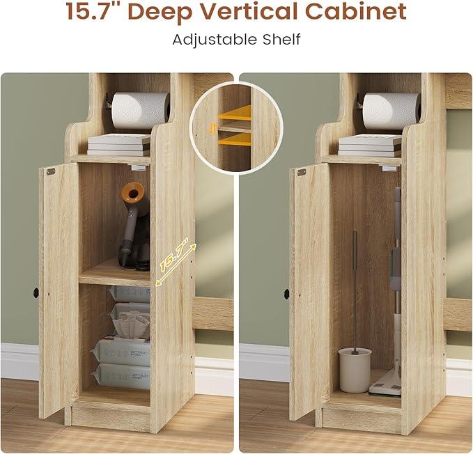 Itaar Over The Toilet Storage Cabinet, Farmhouse Rattan Bathroom Cabinet, Over Toilet Bathroom Organizer with Rattan Barn Doors & Toilet Paper Holder Stand, for Restroom, Laundry - ModernBath