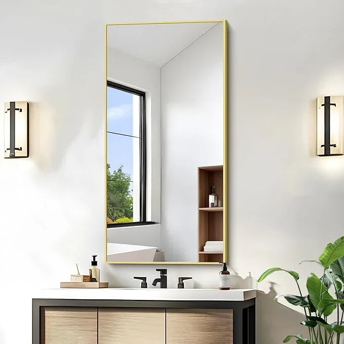 KOCUUY Gold Bathroom Mirror, 20"x40" Rectangle Bathroom Mirror for Wall, HD Tempered Glass, Anti-Rust Frame, Modern Design for Bathroom, Bedroom, Living Room, Entryway - ModernBath
