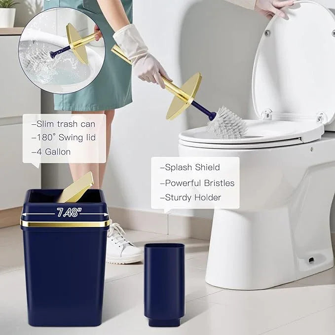 9PCS Bathroom Accessory Set, Navy Blue Bathroom Set with Large-Capacity 4 Gallon Trash Can, Bathroom Accessories Set Complete Toothbrush Holder, Soap Dispenser, Toilet Brush, Bathroom Decor - ModernBath