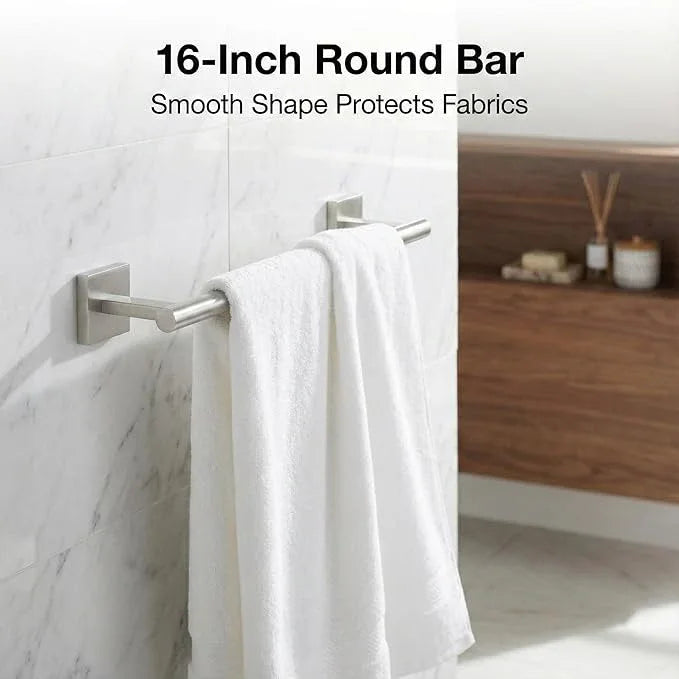 16" Brushed Nickel Bathroom Hardware Set 5-Piece, Fingerprint-Free SUS304 Stainless Steel Towel Bar for Small Bath & RV, Modern Square Bath Accessories Kit (Brushed Nickel) - ModernBath
