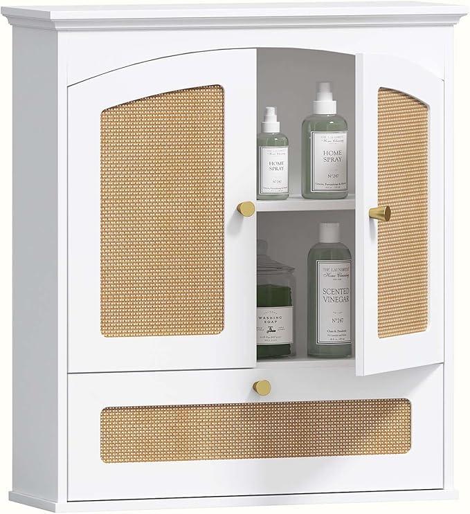 Spirich Bathroom Cabinet Wall Mount, Medicine Cabinet for Bathroom, Over The Toilet Storage Cabinet with Rattan Doors and Tilt-Out Cube - ModernBath