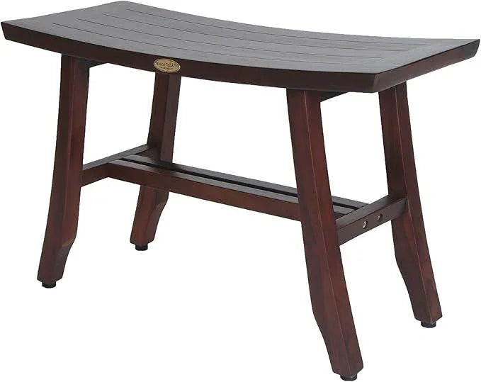 DecoTeak Satori Teak Shower Bench – 24" Compact Teak Bath Seat, Brown Finish, for Adults & Seniors | Water-Resistant Spa Stool with Slatted Seat & Adjustable Feet - ModernBath