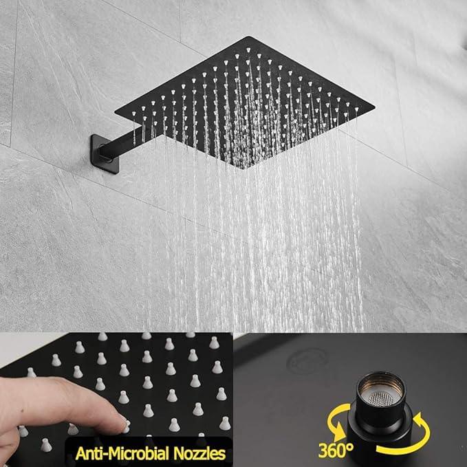 JingGang Matte Black Shower System with Tub Spout Wall Mounted Bathtub Shower Faucet Set for Bathroom with High Pressure 10" Rain Shower head and Handheld Shower Head Kit - ModernBath