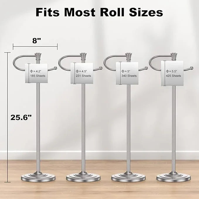 Toilet Paper Holder Free Standing, 25” H Stainless Steel Nickel Toilet Paper Stand, Weighted Base Floor Tissue Roll Holder for Bathroom,Toilet Roll Stand - ModernBath