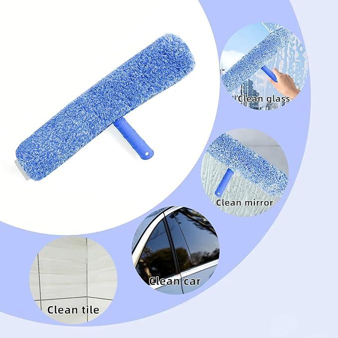 HYCDFCS Squeegee with Shelf Storage for Window Cleaning,Window Cleaning Squeegee kit with Bucket&Microfiber Scrubber,Bathroom,Shower Doors,Mirrors,Tiles,and Car Windows Blue - ModernBath