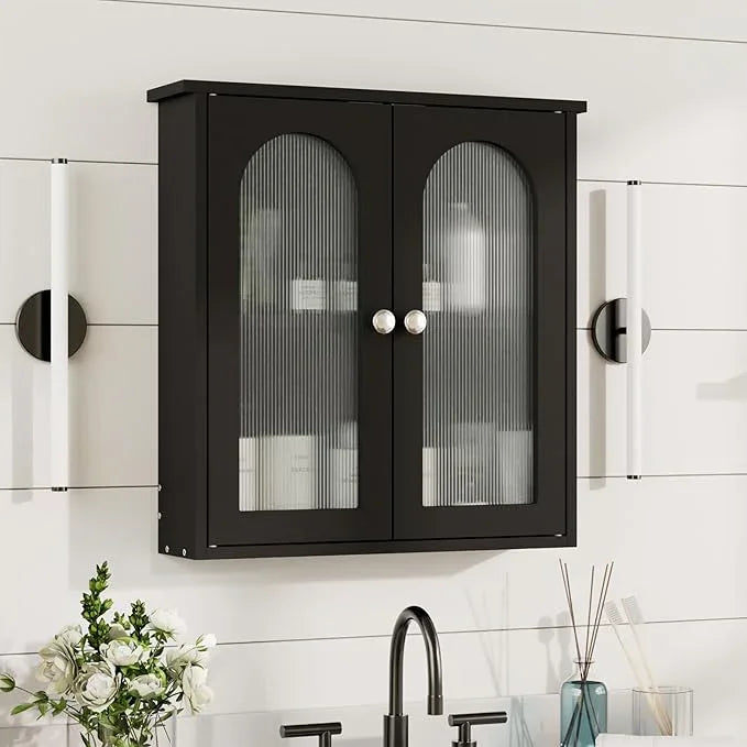 Black Bathroom Wall Cabinet,Bathroom Cabinet Wall Mounted with Arched,Medicine Cabinets Over Toilet,Surface Mount Medicine Cabinet for Laundry Room,Kitchen,Storage Cabinet 22x23 - ModernBath
