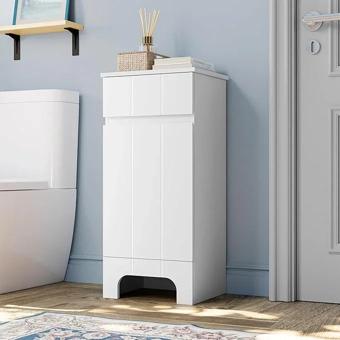 Small Bathroom Cabinet with Adjustable Shelves, Drawer, Anti-Tip Design, 14.96" L x 11.81" W x 32.09" H, Durable MDF for Bathroom, Kitchen, Laundry, Soft-Close Door - ModernBath