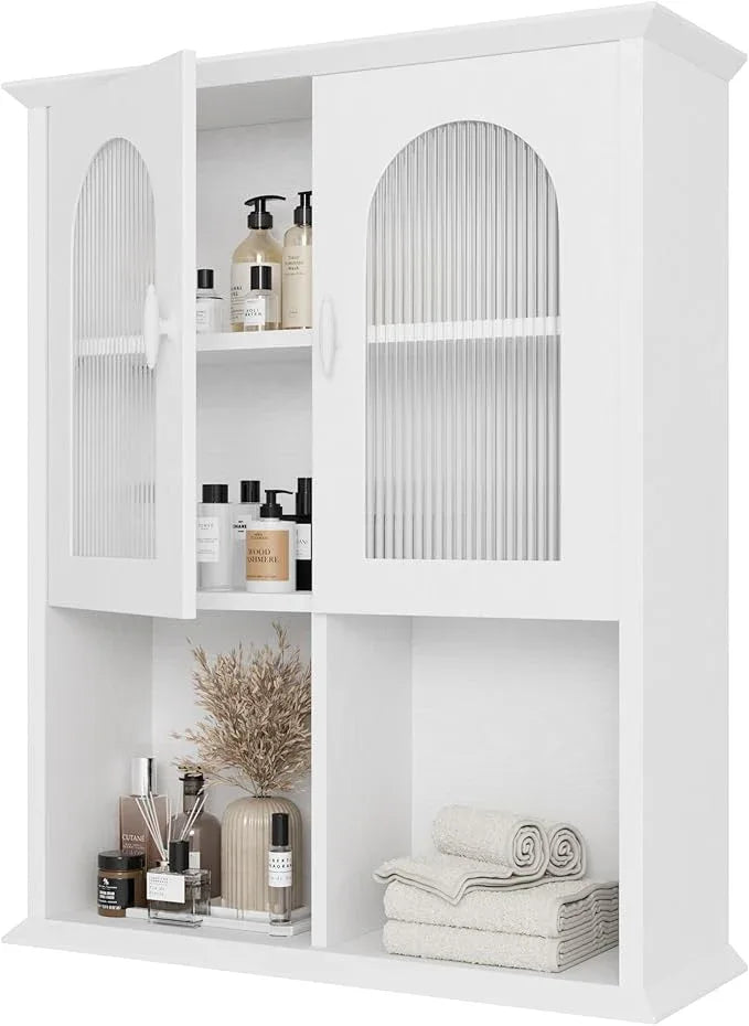 CJL Bathroom Wall Cabinet with Fluted Door, 23.6'' x 29.5'' Medicine Cabinet, Over The Toilet Storage Cabinet, White - ModernBath
