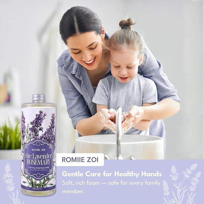 ROMIIE ZOI Foaming Hand Soap Refill Gift Set-3 Pack with Dispenser, Cruelty-Free and Biodegradable Formula, Moisturizing with Essential Oil for Sensitive Skin,Lavender Rosemary Scent,(33.8 Fl Oz x 3) - ModernBath